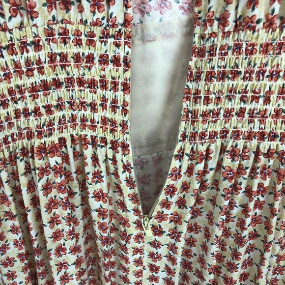 Karin Stevens Vintage 100% Rayon Floral Midi Dress Cottagecore Cream&Orange Sz 6 - Picture 12 of 15